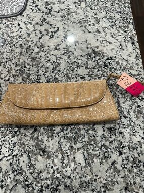 Croc-Embossed Tan Wristlet Clutch